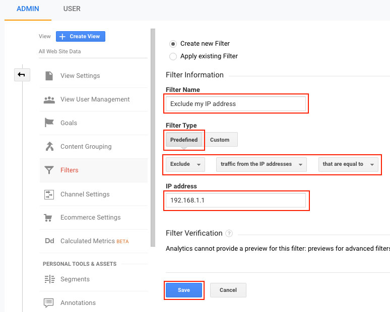 Google Analytics filter by IP address