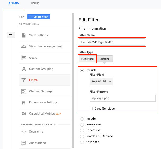 WordPress exclude wp-login.php from Google Analytics