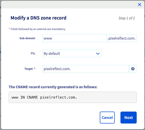 OVH CNAME record