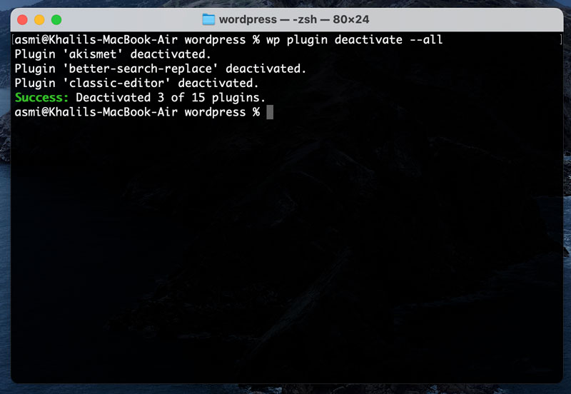 WP-CLI deactivate all plugins